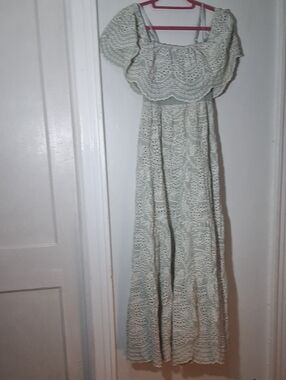 Talula Eyelet Off-Shoulder Maxi Dress in Sage Green